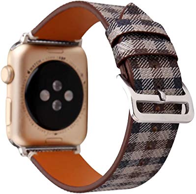 MeShow TCSHOW 44mm 42mm Tartan Plaid Style Replacement Strap Wrist Band Watch Band with Metal Adapter Compatible for Apple Watch Series 4 3 2 1(Not fit for 38mm/40mm Apple Watch)