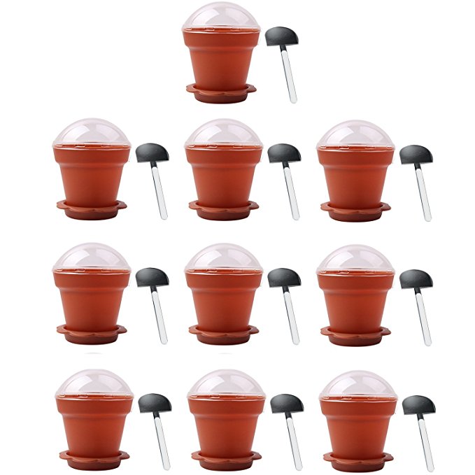 10 PCS Home Household Party Flower Pot Shape DIY Baking Jelly Cake Yogurt Mousse Storage Transparent Cup Holder with Lid and Shovel Coffee