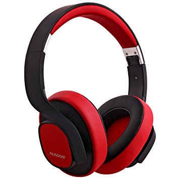 AUSDOM M08 Wireless / Wired Headphones with Bluetooth 4.0, Over Ear Earpads, Brilliant Clear Sound, Lightweight Foldable Headset with Mic for Travel,Video,iPhone,Android and PC (Red)