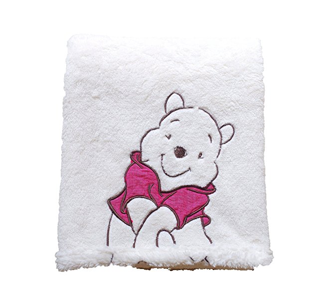 Cozy Line Home Fashions Super Soft Coral Fleece Baby Blanket, Cute Animal Pattern, 40" X 30" Cozy, Comfortable & Warm , Best Gift for Baby Boy Baby Girl (Ivory Winnie The Pooh)