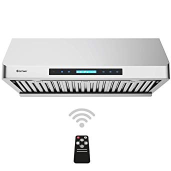 COSTWAY Under-Cabinet Range Hood, 30-Inch 900 CFM, 4 Speed Touch Screen Panel, Stainless Steel Kitchen Vent Fan w/IR Remote Control, LED Lights and Wireless Stove Vent (30'')