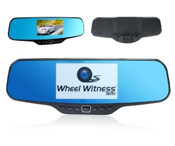 WheelWitness CM PRO - Premium HD Dash Camera with Rear View Mirror - Hidden and Discreet - Super HD 2K 1296P - 4.3" LCD - Mounts Easily on Your Mirror -