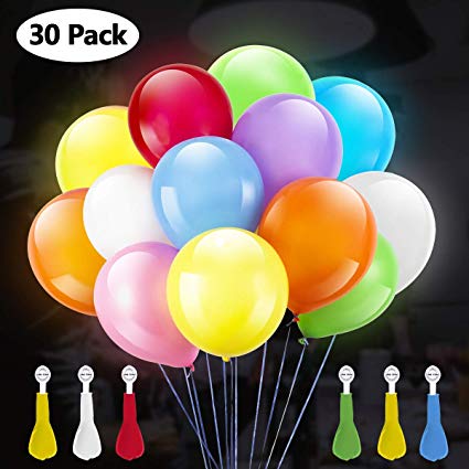GIGALUMI 30 Pack LED Light Up Balloons, Glow in the Dark Party Supplies LED Balloons Neon Party Supplies for Birthday Wedding Festival Christmas,Premium Mixed-Colors Flashing Party Lights Lasts 12-24 Hours