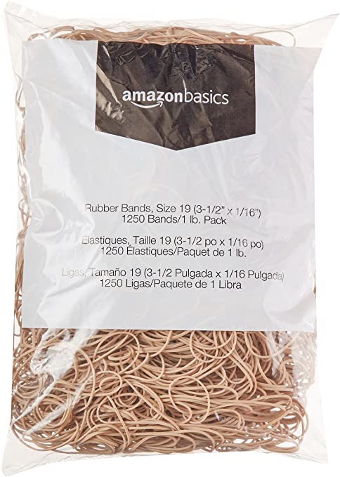 AmazonBasics Rubber Bands, Size 19 (3-1/2 x 1/16 Inch), 1250 Bands/1 lb. Pack, 25-Pack