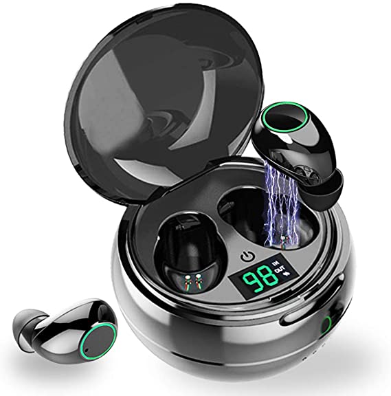 Bluetooth 5.0 Wireless Earbuds with LED Digital Shows Charging TWS Stereo Headphones in Ear Built in Mic Headset Premium Sound with Deep Bass for Sport Black 6-8 Hours Continuous Playtime Total