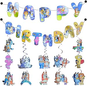 Blue Dog Birthday decorations, 12PCS Hanging swirls for boys and girls, Happy Birthday banner, Blue Dog Birthday party supplies, Party decorations