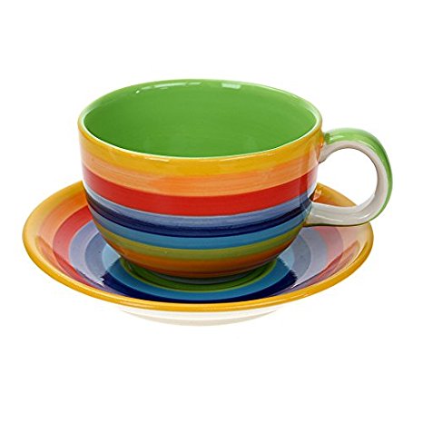 Windhorse Rainbow Striped Coffee Cup & Saucer - Extra Large (One Pint)