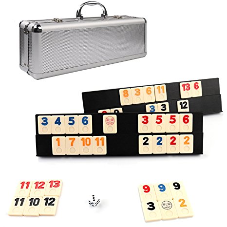 Rummikub Game-106 Outlasting Color Tiles with 4 Anti-skid Durable Trays and Carrying Aluminum Case by Kaile