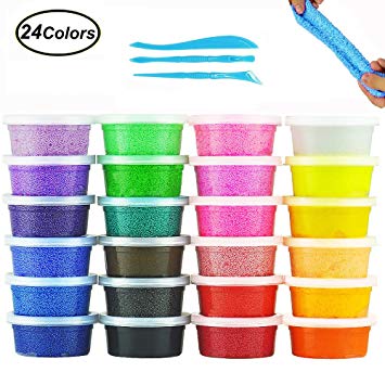 Fluffy Slime Kit, Swallowzy 24 Colors Snow Mud Fluffy Floam Slime Toy Scented Stress Relief Clay with Slime Tool for Kids and Adults