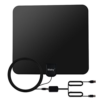 Wsky Digital HDTV Antenna - Ultra Thin-Super Soft & Light - 50 Miles Range Indoor Antenna - Upgraded Version Amplified Antenna with Attached 13.1ft Coaxial Cable