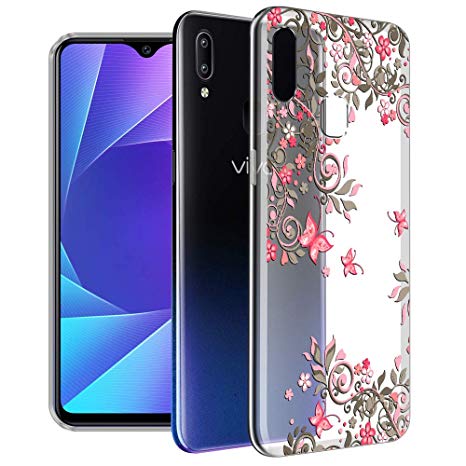 Nainz ''Pink and Grey Leaves'' Printed Soft Silicone Transparent Back Cover Case for vivo y95 / Designer Back Cover for vivo y95