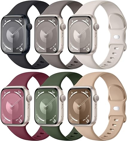 Maledan Band Compatible with Apple Watch Strap 38mm 40mm 41mm 42mm 44mm 45mm 49mm Women Men, 6 Pack Bracelet Silicone Sport Replacement for Apple Watch Ultra SE Band iWatch Bands Series 9 8 7 6 5 4 3