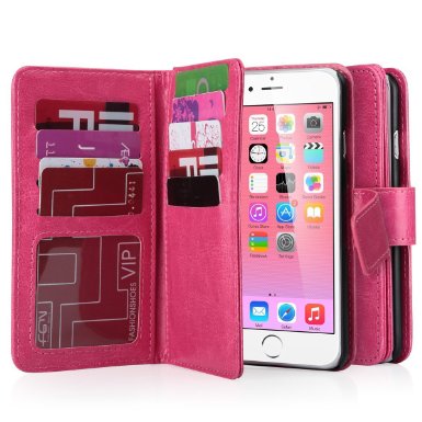 iPhone 6s Case - ULAK [Wallet] iPhone 6S Leather Case Synthetic [Folio] [9 Card Multi-Slots] [Flip] [For Women] for Apple iPhone 6s & iPhone 6 4.7 Inch (Hot Pink)