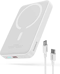 Baseus for MagSafe Portable Charger, 10000mAh Wireless Magnetic Power Bank with Type-C Cable 20W PD Charging, Slim Phone Battery Pack for iPhone 15/15 Pro/15 Pro Max, iPhone 14/13/12 Series -(White)