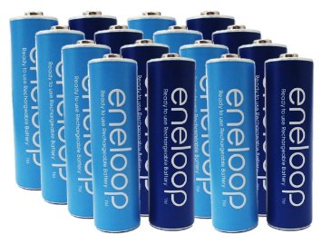 Newest Version Panasonic Eneloop 4th Generation 16 Pack AA NiMH Pre-Charged Rechargeable Batteries - WITH BATTERY HOLDER- Rechargeable 2100 Times " Limited Edition Blue Color Eneloops"