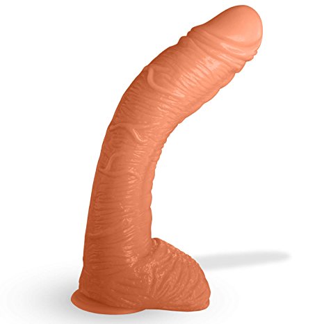 Dildo Big Bent 10 Inch Realistic Suction Cup Thick Veiny Curved Vanilla