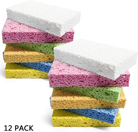 Scrub Sponge,Heavy Duty Color Cellulose Sponge,Clean Tough Messes Without Scratching (12 Pack)