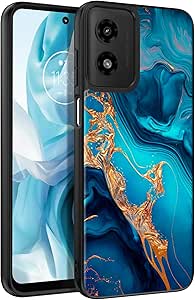 BENTOBEN for Motorola Moto G Play 2024 Case, Slim Fit Glow in The Dark Hard PC Soft TPU Bumper Protective Girls Women Boy Men Cover for Motorola Moto G Play, Blue Marble/Gold