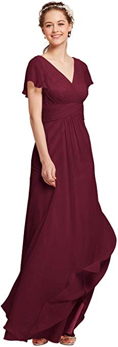 AW Chiffon Bridesmaid Dress with Sleeves Wedding Maxi Evening Party Dresses Long Plus Size Mother of The Bride Dresses