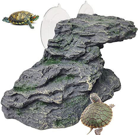 kathson Turtle Basking Platform Tortoise Climbing Ramp Shale Reptiles Dock Resting Terrace Small Stone Aquarium Ornament Rock Landscaping Decoration for Frogs Newts