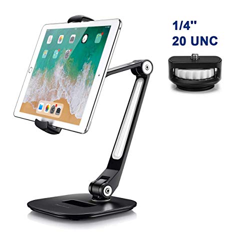 Homeleader Aluminum Tablet Stand, Adjustable iPad Stand with 360° Swivel, Tablet Holder Fits 4-11" Display Tablet/Phones for Kitchen Table Bedside Office Desk POS Kiosk Reception