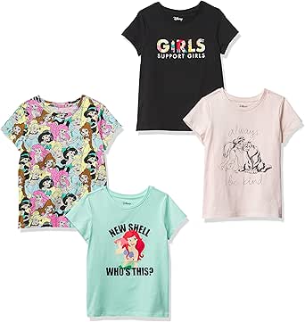 Amazon Essentials Disney | Marvel | Star Wars | Frozen | Princess Girls and Toddlers' Short-Sleeve T-Shirts, Multipacks