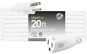 GE Outdoor Extension Cord Waterproof, Heavy Duty Extension Cord, 16AWG 3 Prong Extension Cord Outdoor, 13 Amp 20 Ft Extension Cord, Long Extension Cord, UL Listed, White Outdoor Extension Cord, 81598