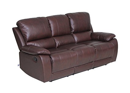 VIVA HOME Classic and Traditional Top Grain Leather Sofa Set Sofa Recliner Chair with Overstuff Armrest/Headrest, 3 Seater, Brown
