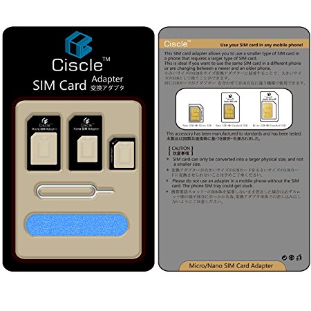 Ciscle 5 in 1 Nano SIM Card Adapter Converter Kit to Micro/Standard (Black)