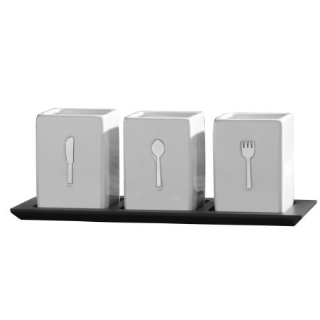 Towle Living 3-Piece Ceramic Caddy on Wood Tray