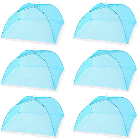 HabiLife 6 pack Large Pop-Up Mesh Food Cover Tent,17 Inches Food Protector Covers Reusable and Collapsible Outdoor Picnic Food Covers Tent For Bugs, Parties Picnics, BBQ (Blue)
