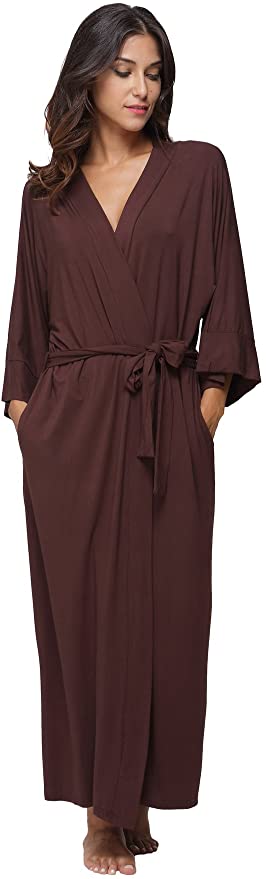 Women's Long Kimono Robe Cotton Nightgowns Soft Sleepwear Wrap Bathrobe Loungewear