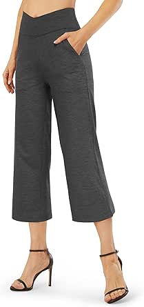 G4Free Capri Pants for Women Wide Leg Yoga Dress Capris with Pockets Cross Loose Casual Work Crop Pants