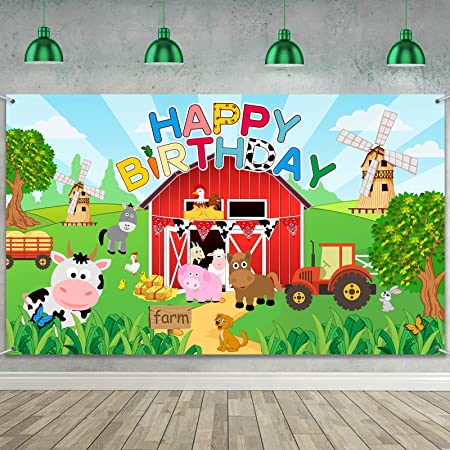 Tatuo Farm Birthday Party Supplies Farm Animal Birthday Party Backdrop Happy Birthday Photo Background Large Farm Photography Backdrop Decor for Kid Birthday Party Baby Shower, 72.8 x 43.3 Inch