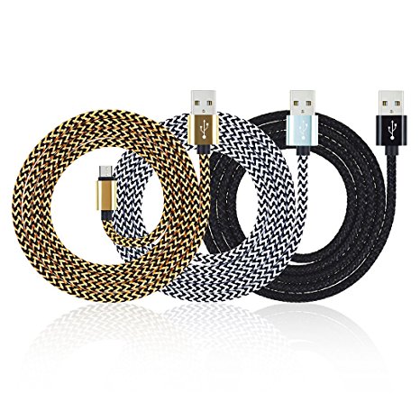 Micro USB Cable, UNISAME (3Pcs Pack) 3Ft Hi-Speed Braided Micro USB to USB A Charging Sync Data Cable Charger Cord for Galaxy S7 S6 Edge S5 Note 4 5 Tab, Moto G X, HTC and more android devices