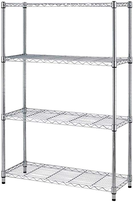 4 Tier Wire Shelving Unit Wire Shelves NSF Heavy Duty Height Adjustable Storage Wire Shelf Shelving Rack with Feet Leveler Garage Kitchen Office Bedroom Rack Commercial Shelving - Chrome - 14x36x54