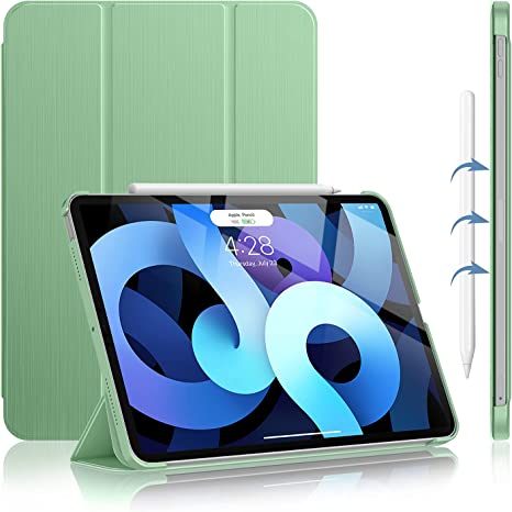 Soke Case for iPad Air 5th Generation 2022/ iPad Air 4th Generation 2020 - [Slim Trifold Stand   2nd Gen Apple Pencil Charging   Auto Sleep/Wake ],Hard PC Back Cover for iPad Air 10.9 inch,Light Green