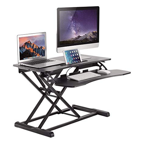 ProHT Standing Desk Height Adjustable Sit-Stand Computer Desk Riser (05488A), Ergonomic Dual Monitors Computer Workstation Desk,w/Keyboard Tray& Spring Lifting Arm, 31"Wide,33lbs Capacity.Black