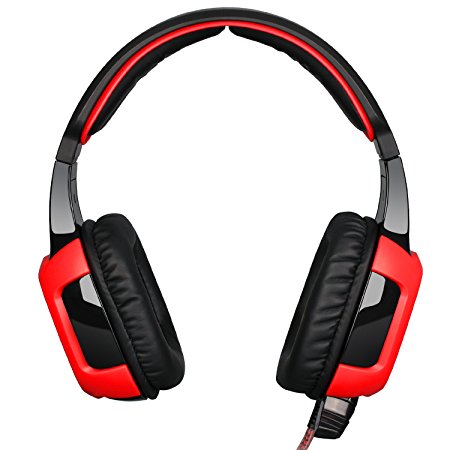 SADES SA906 7.1 USB Surround Sound Stereo Over-the-Ear Gaming Headsets with Microphone Vibration LED Light for PC gamers (Red-Black)