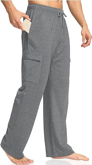 Deyeek Men's Lightweight Cargo Sweatpants Open Bottom Baggy Cargo Sweat Pants for Men Loose Fit Lounge Pants with Pockets