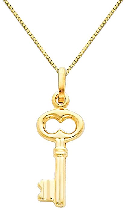 The World Jewelry Center 14k Yellow Gold Key Pendant with 0.65mm Box Link Chain Necklace