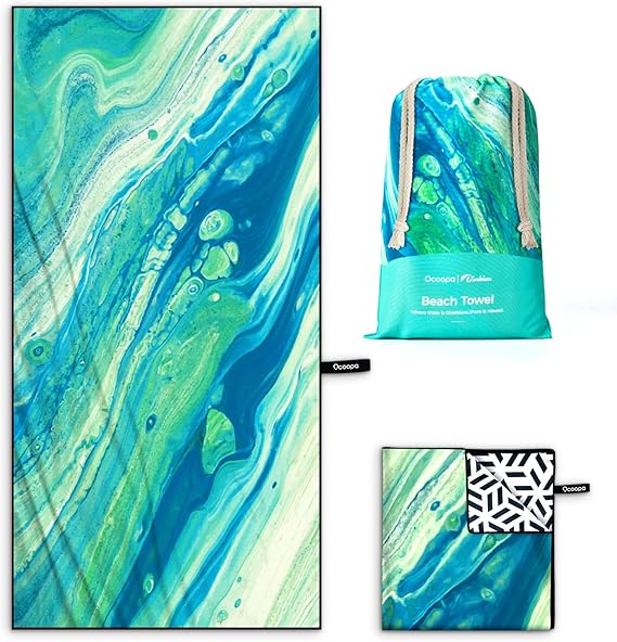 OCOOPA Microfiber Beach Towel Fast Drying, Extra Large 63" x 31" Sand Free Beach Towel Super Lightweight Towels for Swimming Pool, Camping, Picnic, Yoga Gym Sports