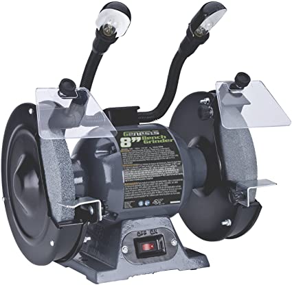 Genesis GBG800L 8" Bench Grinder with Dual, Flexible Lights and Eye Shield