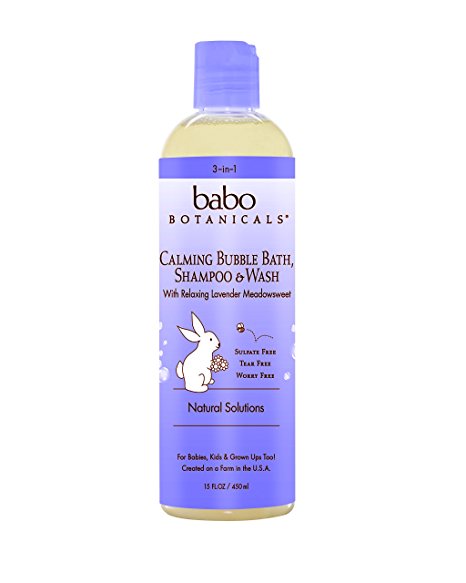 Babo Botanicals Lavender Meadowsweet 3 in 1 Bubble Bath Shampoo Wash, 15 Ounce
