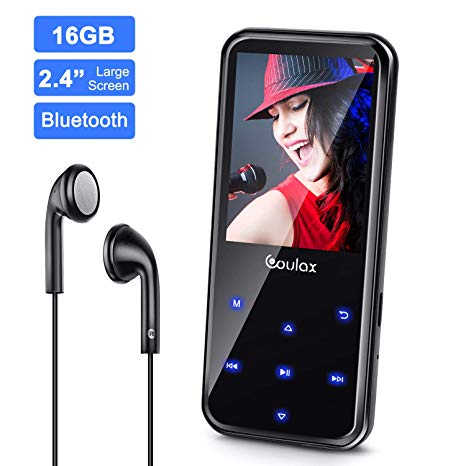 MP3 Player, COULAX 16GB MP3 Player with Bluetooth 4.0, MP3 Music Player with FM Radio Voice Recorder E-Book 2.4'' Screen, HiFi Lossless Sound, Support up to 128GB