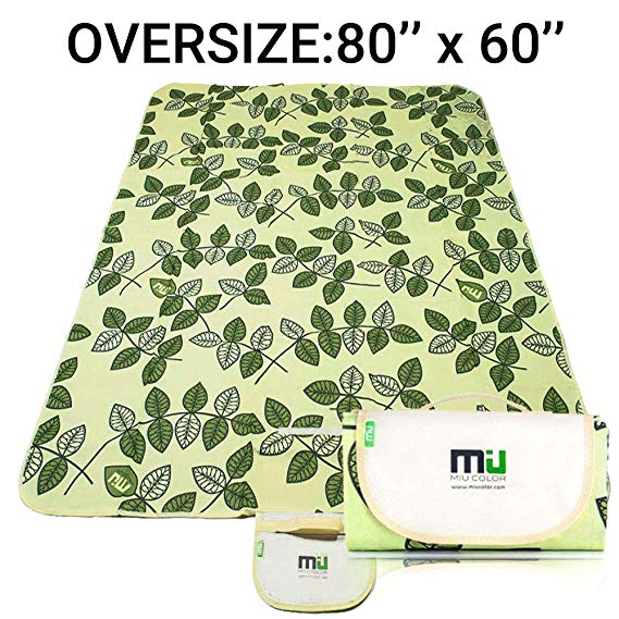 MIU COLOR Large Waterproof Outdoor Picnic Blanket, Sandproof and Waterproof Picnic Blanket Tote for Camping Hiking Grass Travelling(80" x 60")