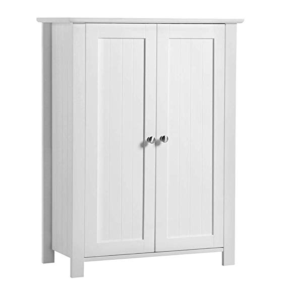 Yaheetech Bathroom Floor Cabinet, Free-Standing Storage Cabinet with 2 Doors Inner Adjustable Shelves, Wooden