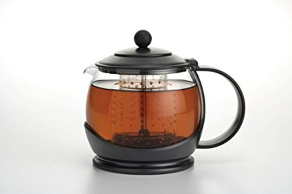 BonJour Tea "Prosperity" Borosilicate Glass Teapot with Plastic Frame, 42-Ounce, Black