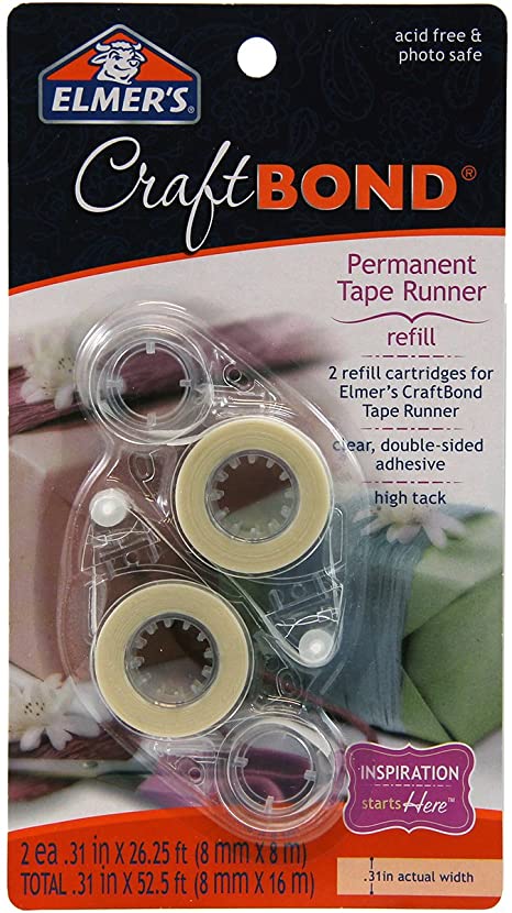 Elmer's, Clear, Craftbond Permanent Tape Runner, 31" by 26-1/4 Feet, 2 Refills Per Pack (E4007), 2-Pack