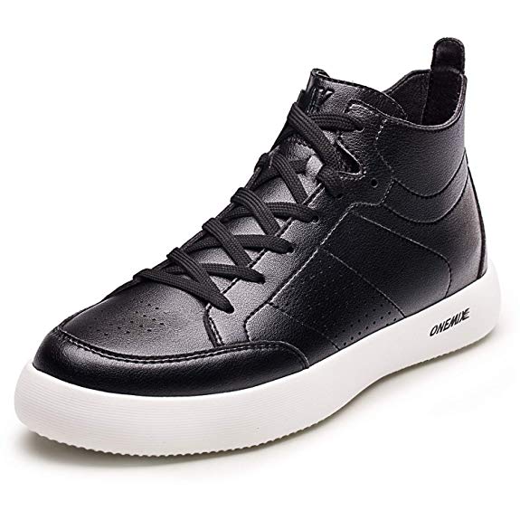 ONEMIX Mens Lightweight Leather Casual High-Top Sneakers Skate Shoes